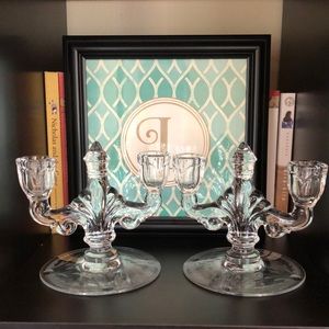 Set of 2 Vintage Glass Candle Holder